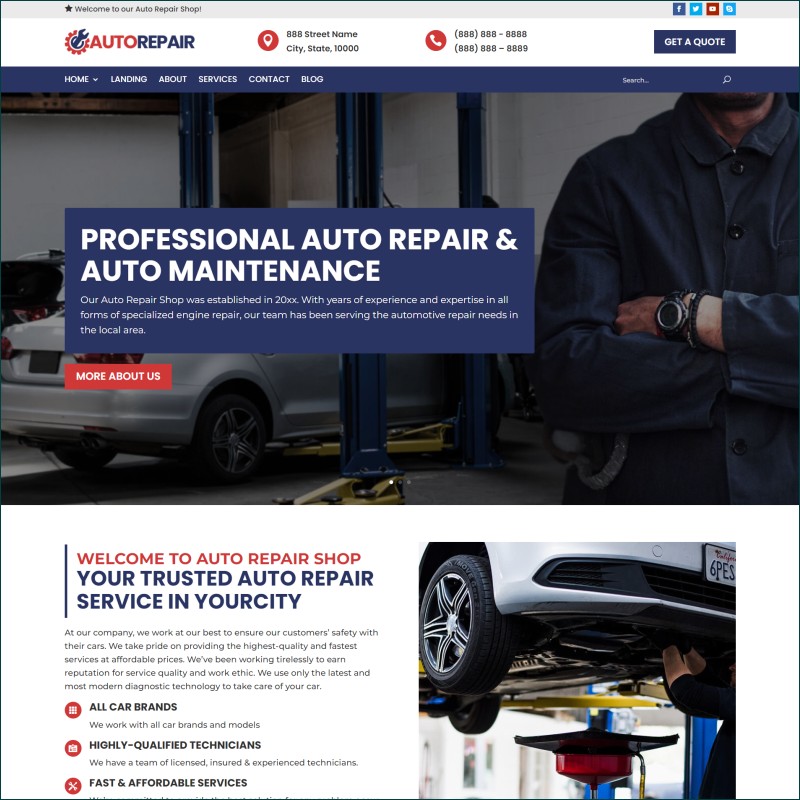 Free Auto Repair Website With Hosting